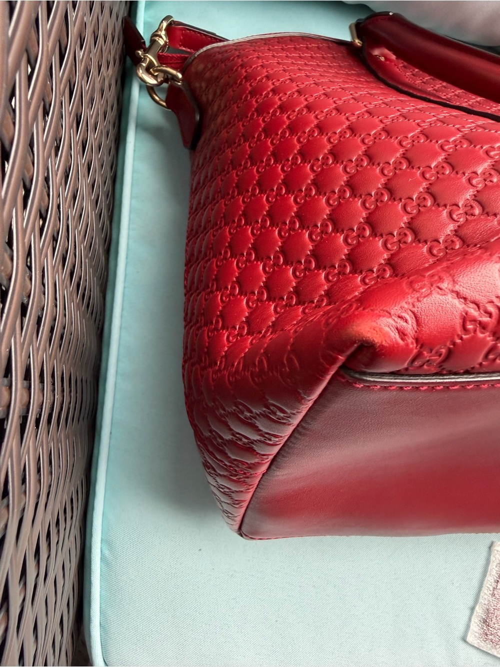 Gucci Embossed Red Leather Shoulder Bag - Picture 13 of 16